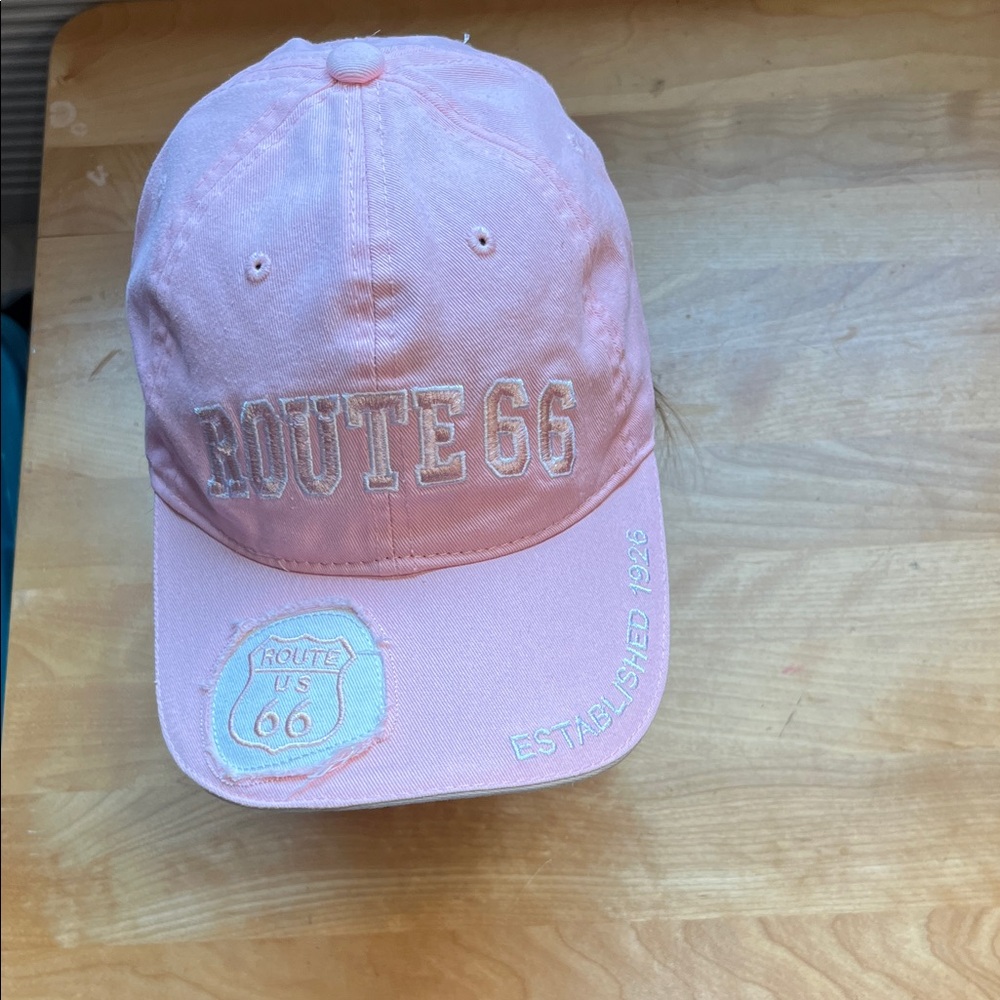 Route 66 Light Pink Embroidered Baseball Cap